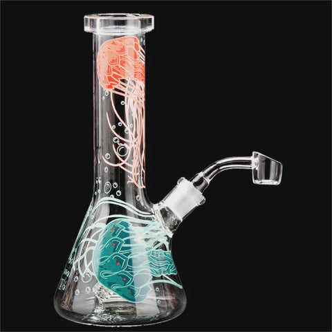 Red Ey Glass 8.5" Tall Jellyfish Concentrate Beaker Tube W/ Full Wrap Decal - MR. VAPOR