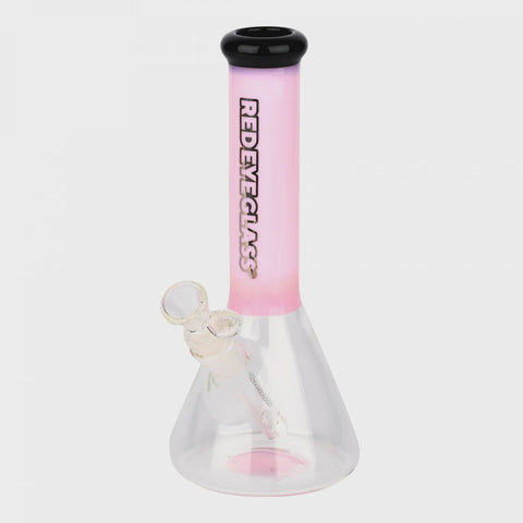 Red Eye Glass 9.5" Tall Pink Nollie Beaker Tube W/Black Mouth Piece